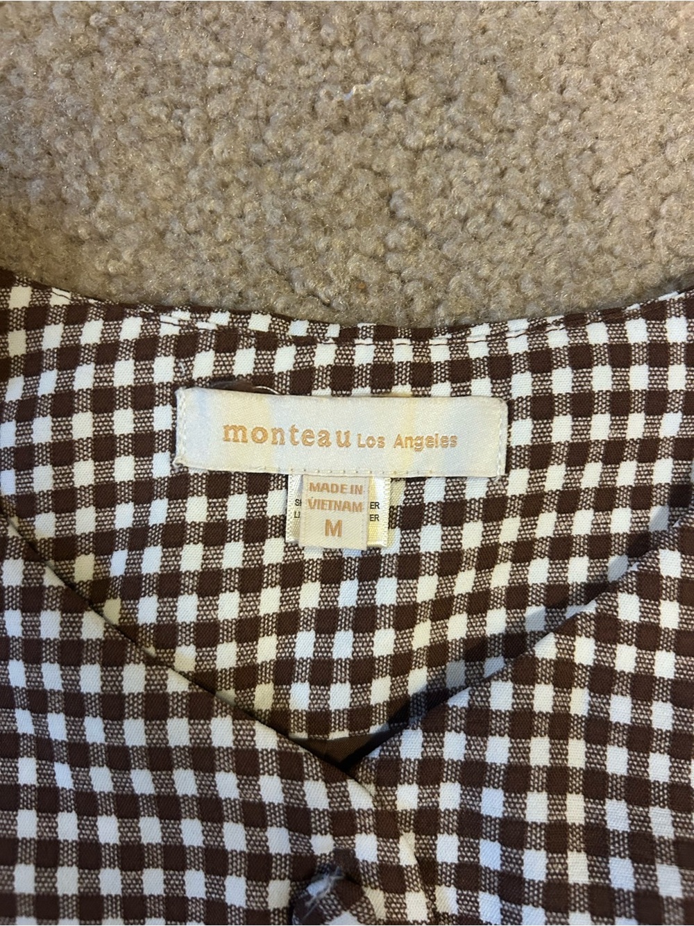 Monteau Brown and White Gingham Sleeveless Button Vest - Picture 2 of 3
